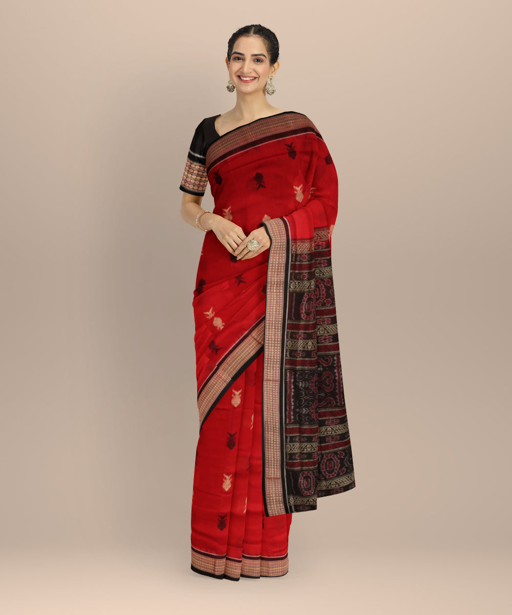 Red black cotton handloom sonepur saree