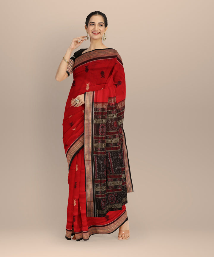 Red black cotton handloom sonepur saree