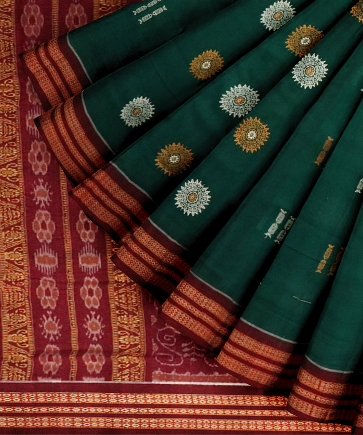 Dark green maroon cotton handloom sonepur saree