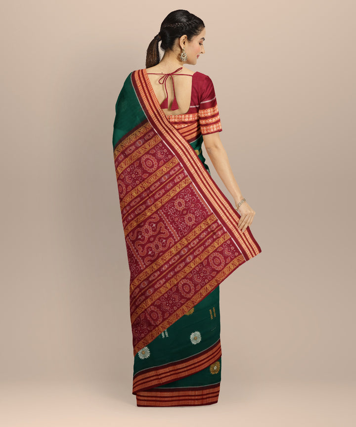 Dark green maroon cotton handloom sonepur saree