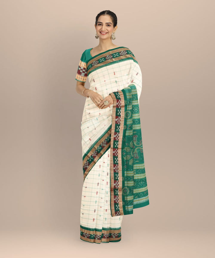 White dark green cotton handloom sonepur saree
