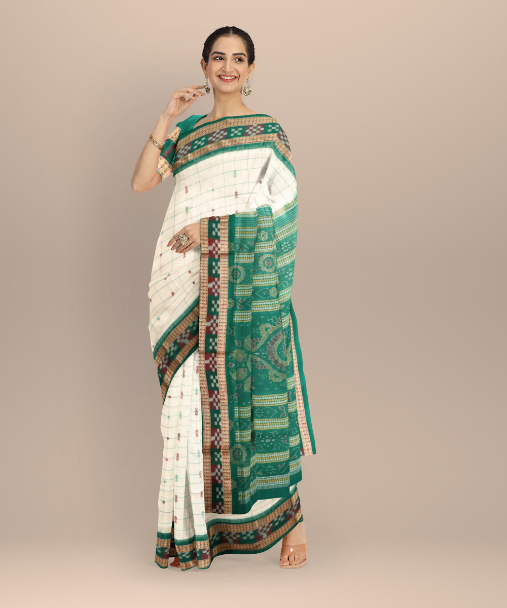 White dark green cotton handloom sonepur saree