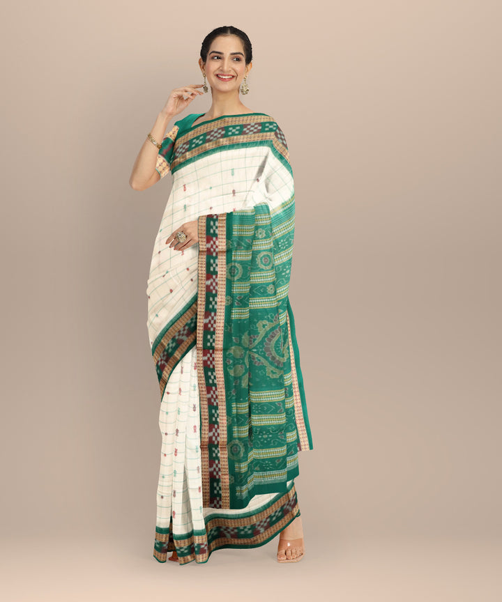 White dark green cotton handloom sonepur saree