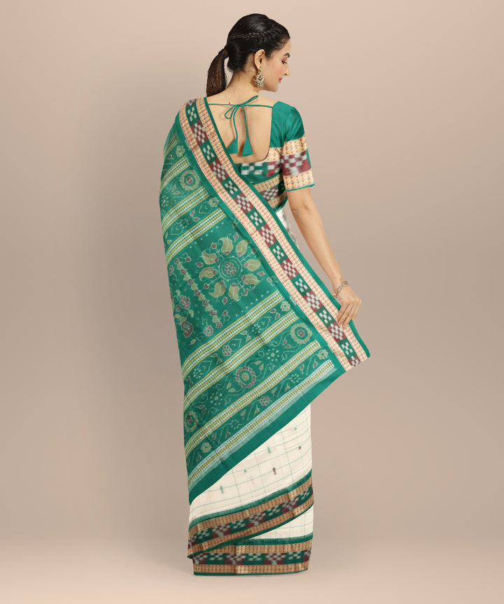 White dark green cotton handloom sonepur saree