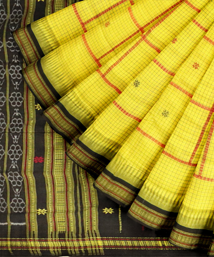 Yellow black cotton handloom sonepur saree