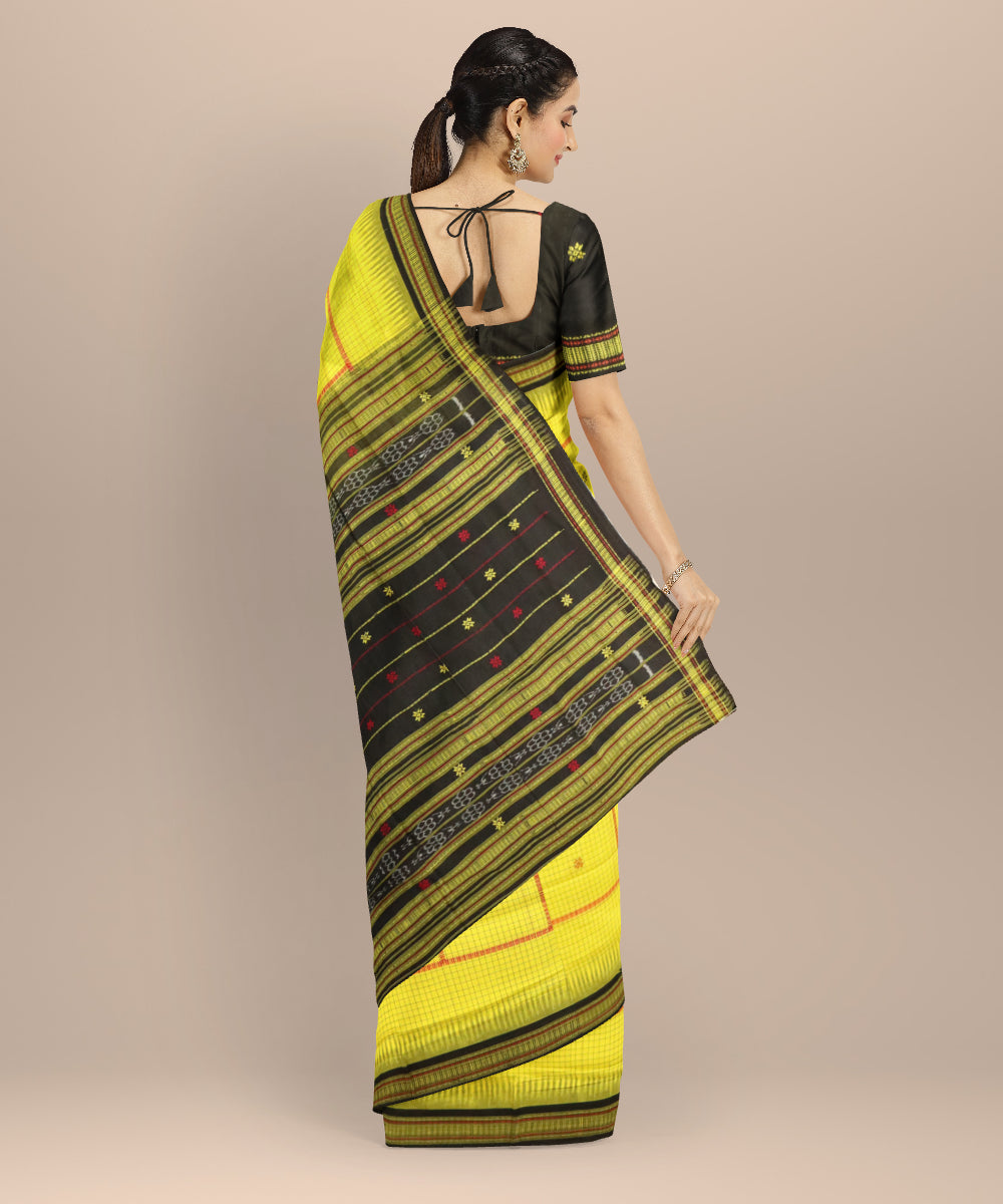 Yellow black cotton handloom sonepur saree