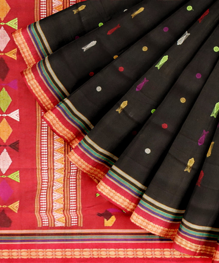 Black red cotton handloom sonepur saree