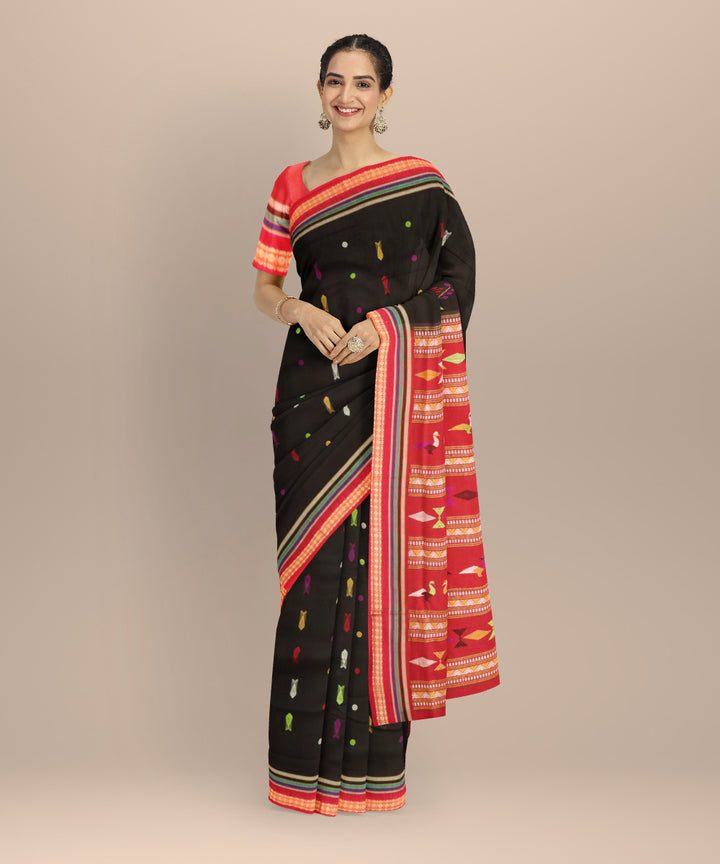 Black red cotton handloom sonepur saree