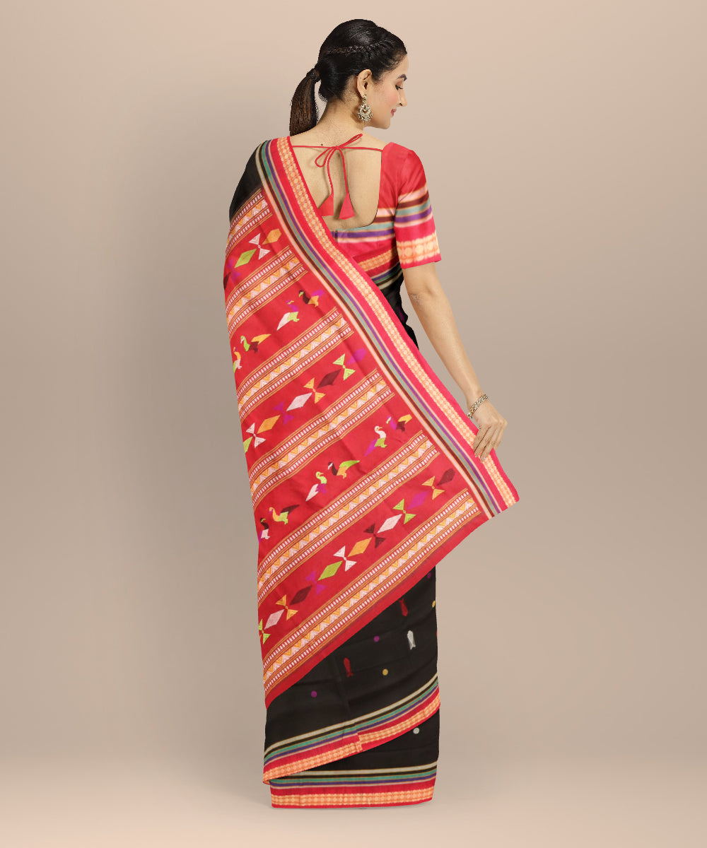 Black red cotton handloom sonepur saree