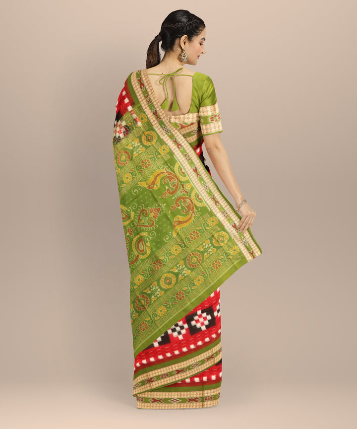 Maroon dark olive green cotton handloom sambalpuri saree