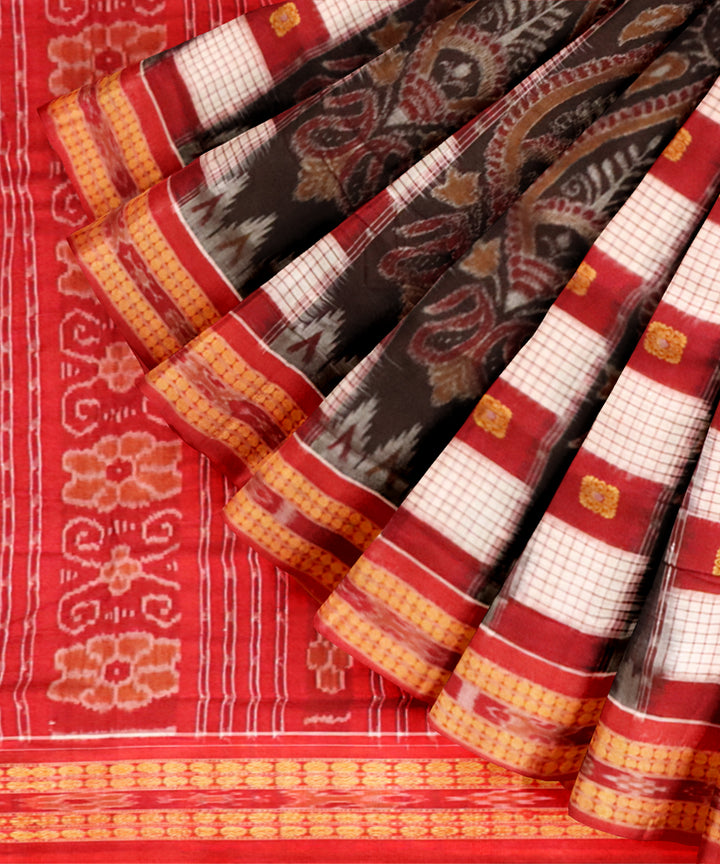 Multicolor carmine cotton handloom sambalpuri saree
