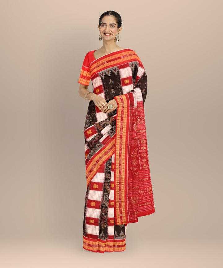 Multicolor carmine cotton handloom sambalpuri saree