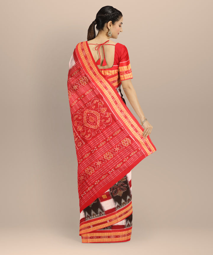 Multicolor carmine cotton handloom sambalpuri saree