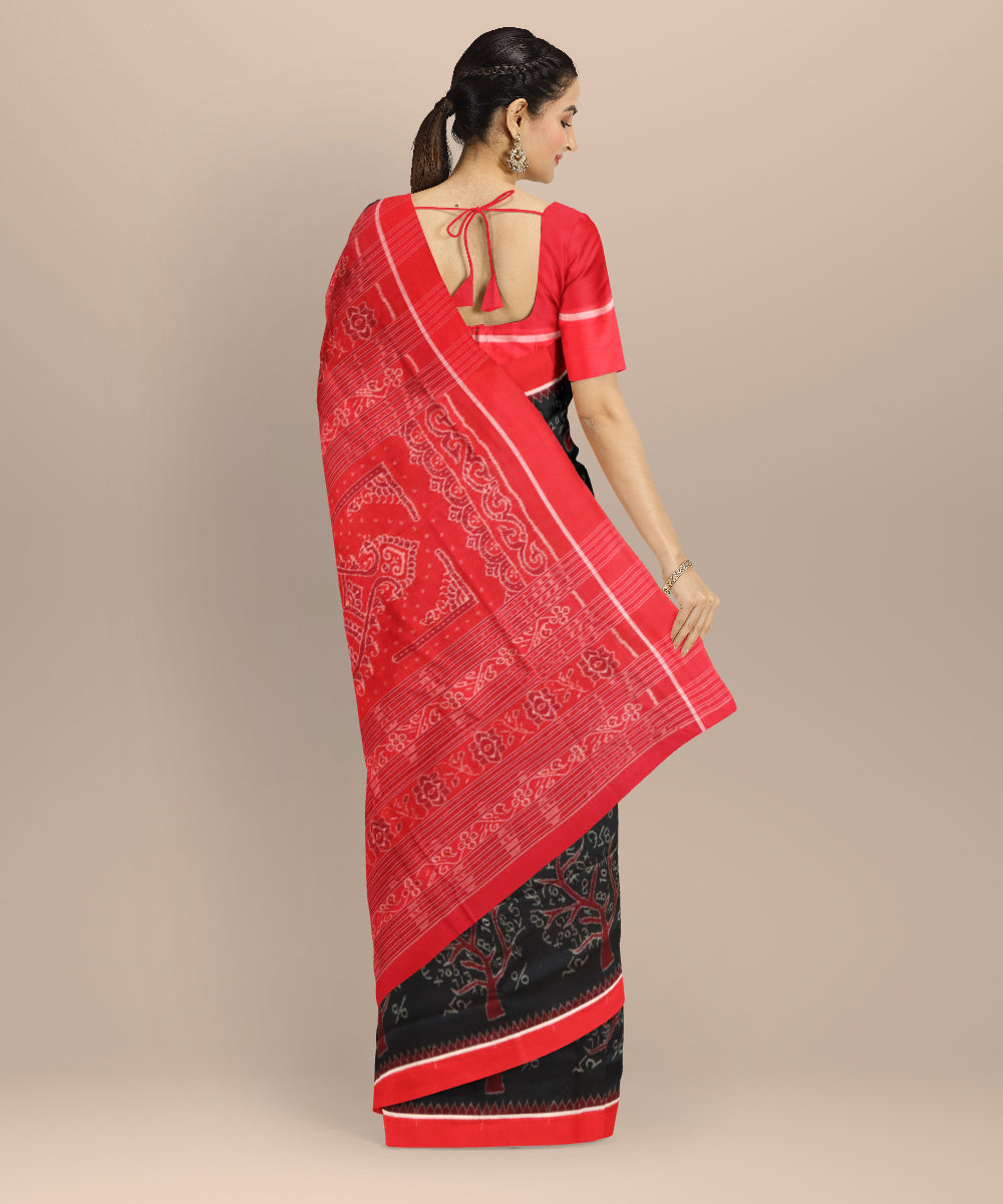 Black dark red cotton handloom sambalpuri saree