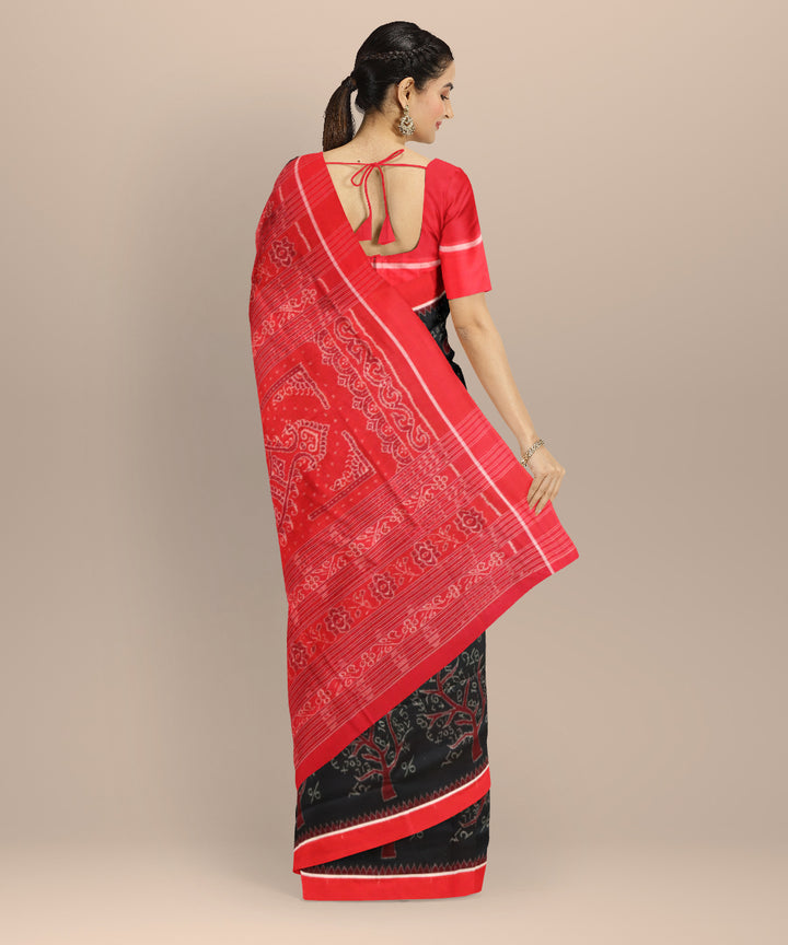 Black dark red cotton handloom sambalpuri saree