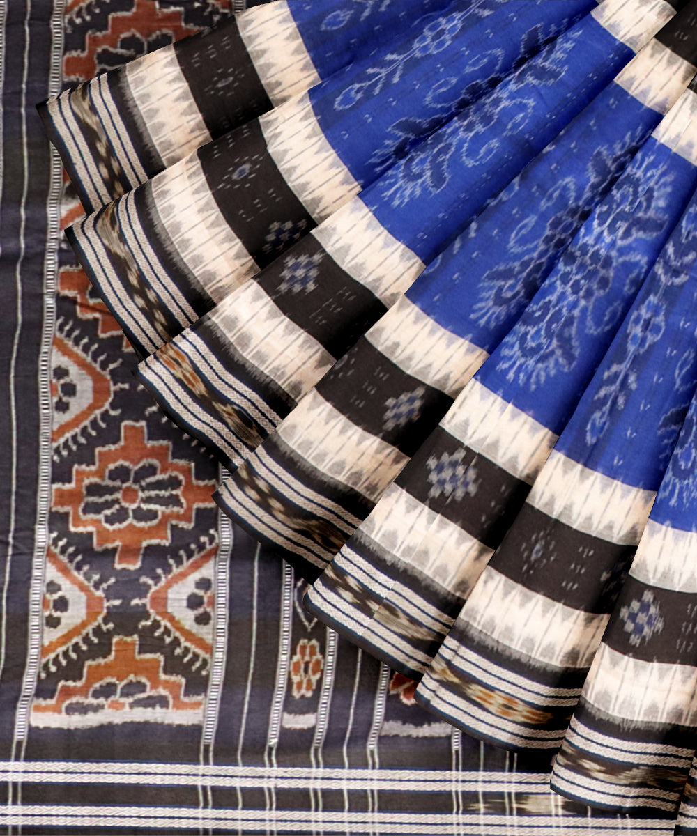 Sky blue black handloom nuapatna cotton saree