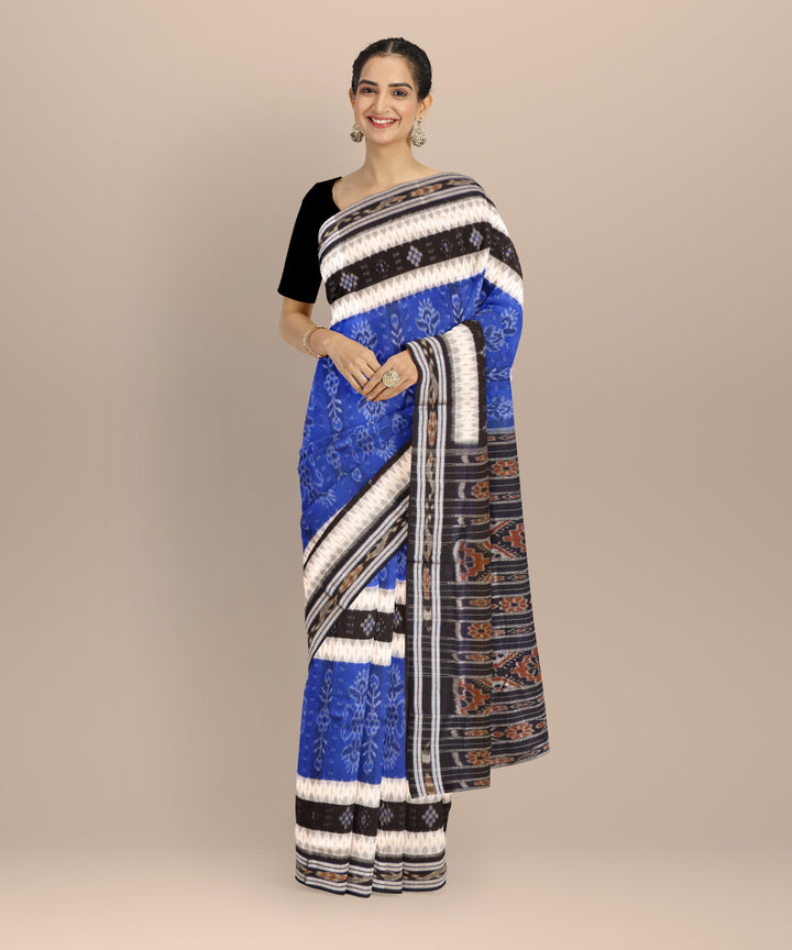 Sky blue black handloom nuapatna cotton saree