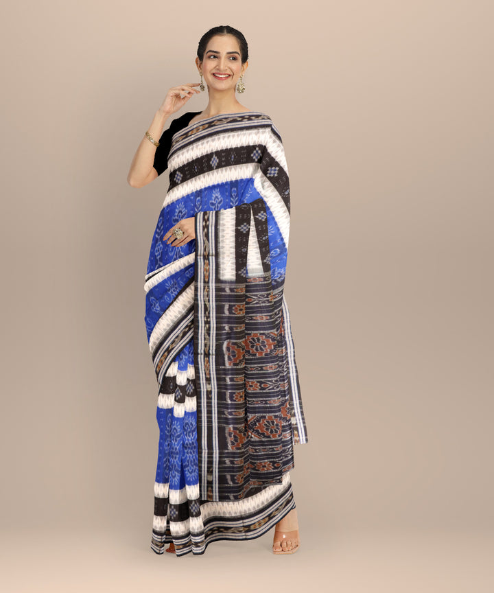Sky blue black handloom nuapatna cotton saree