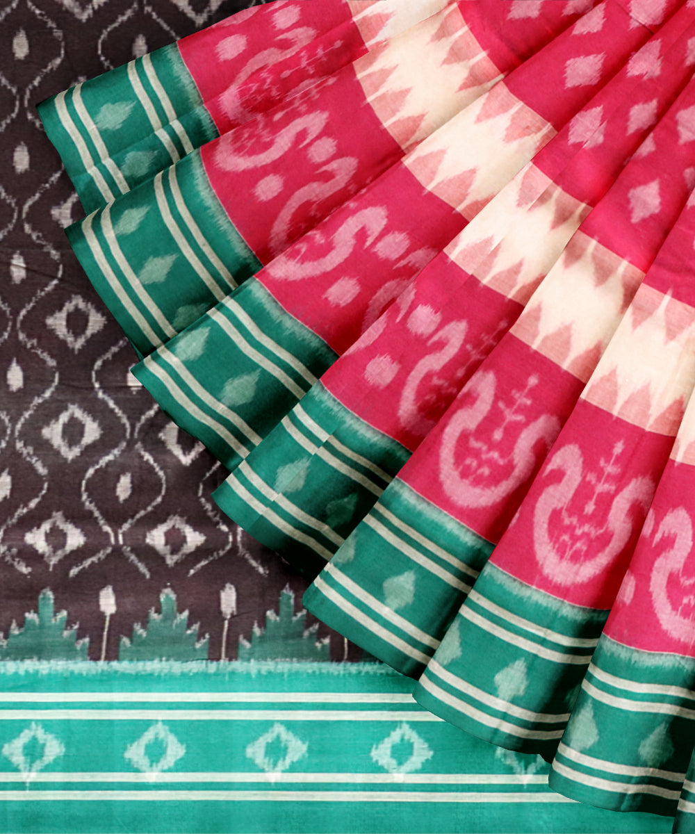 Pink dark green cotton handloom nuapatna saree