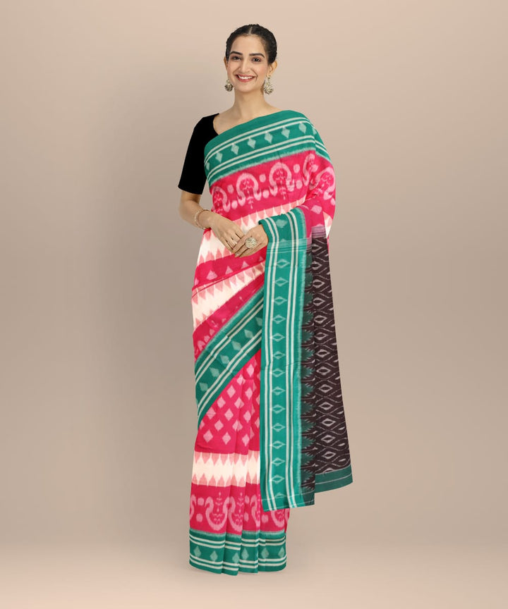 Pink dark green cotton handloom nuapatna saree
