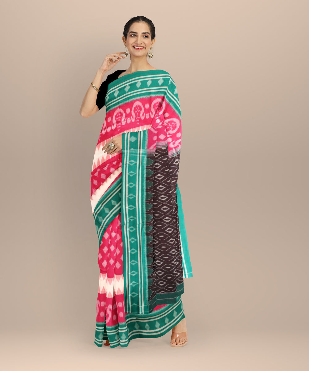 Pink dark green cotton handloom nuapatna saree