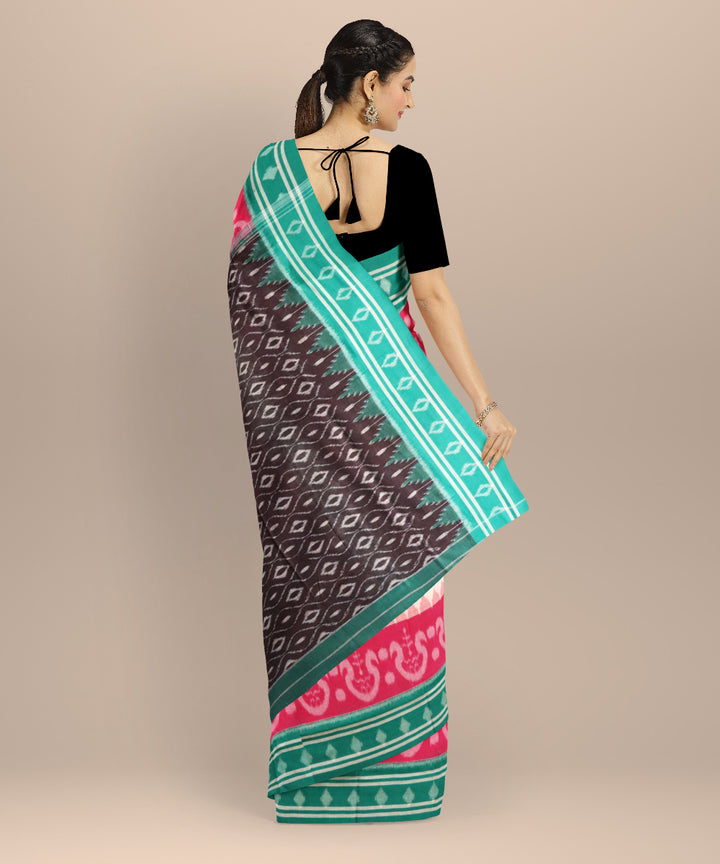 Pink dark green cotton handloom nuapatna saree