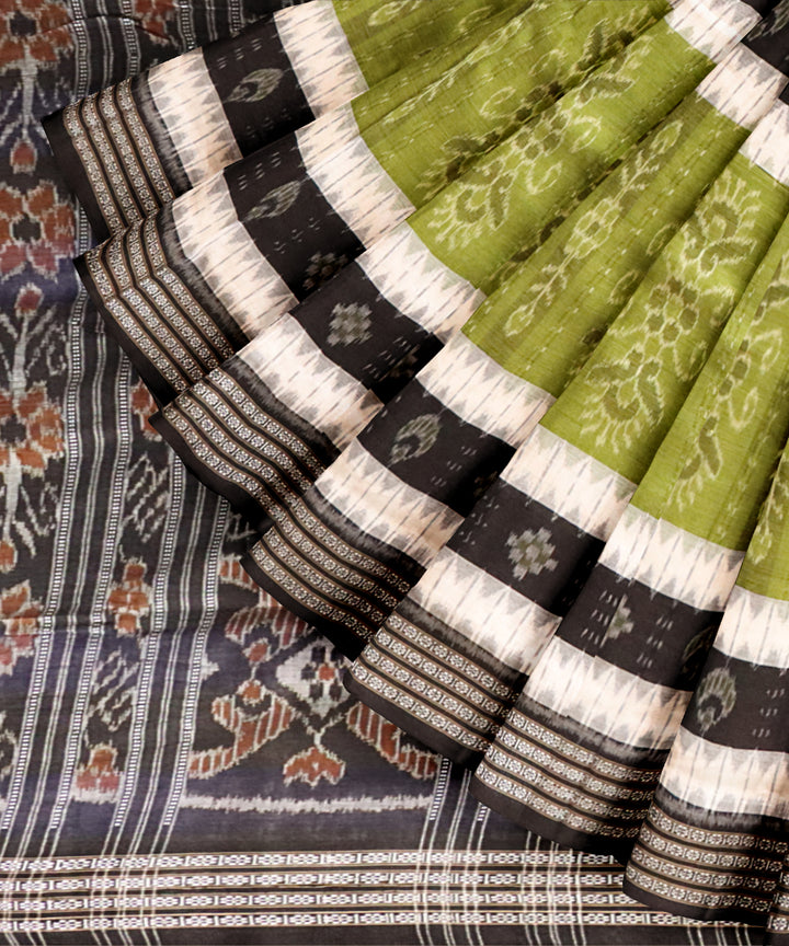 Olive green black cotton handloom nuapatna saree