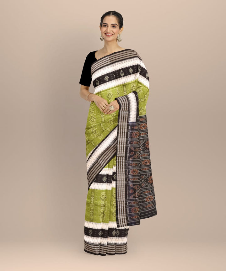Olive green black cotton handloom nuapatna saree