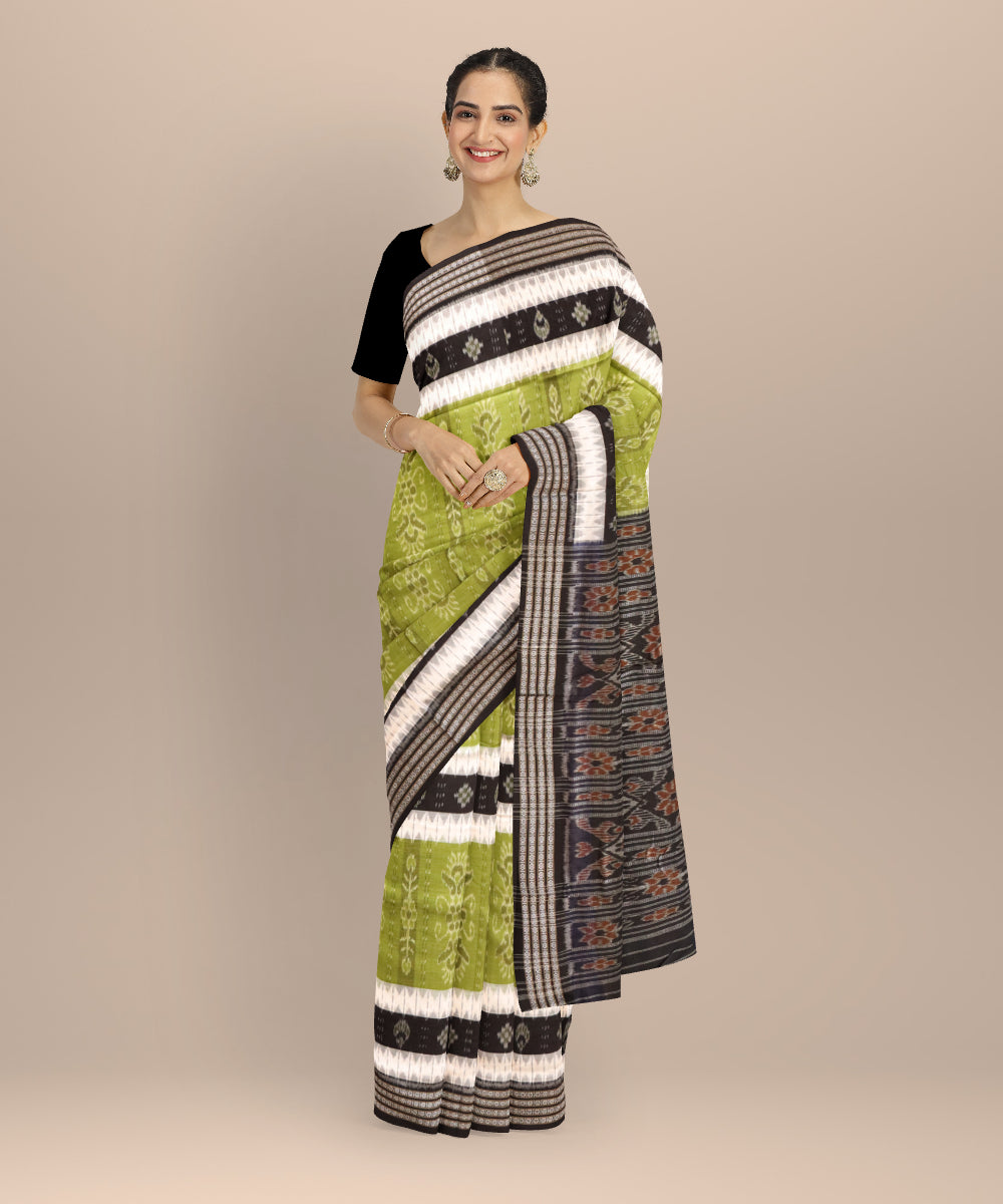 Olive green black cotton handloom nuapatna saree