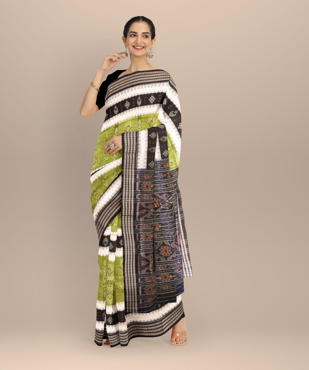 Olive green black cotton handloom nuapatna saree