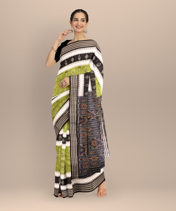Olive green black cotton handloom nuapatna saree