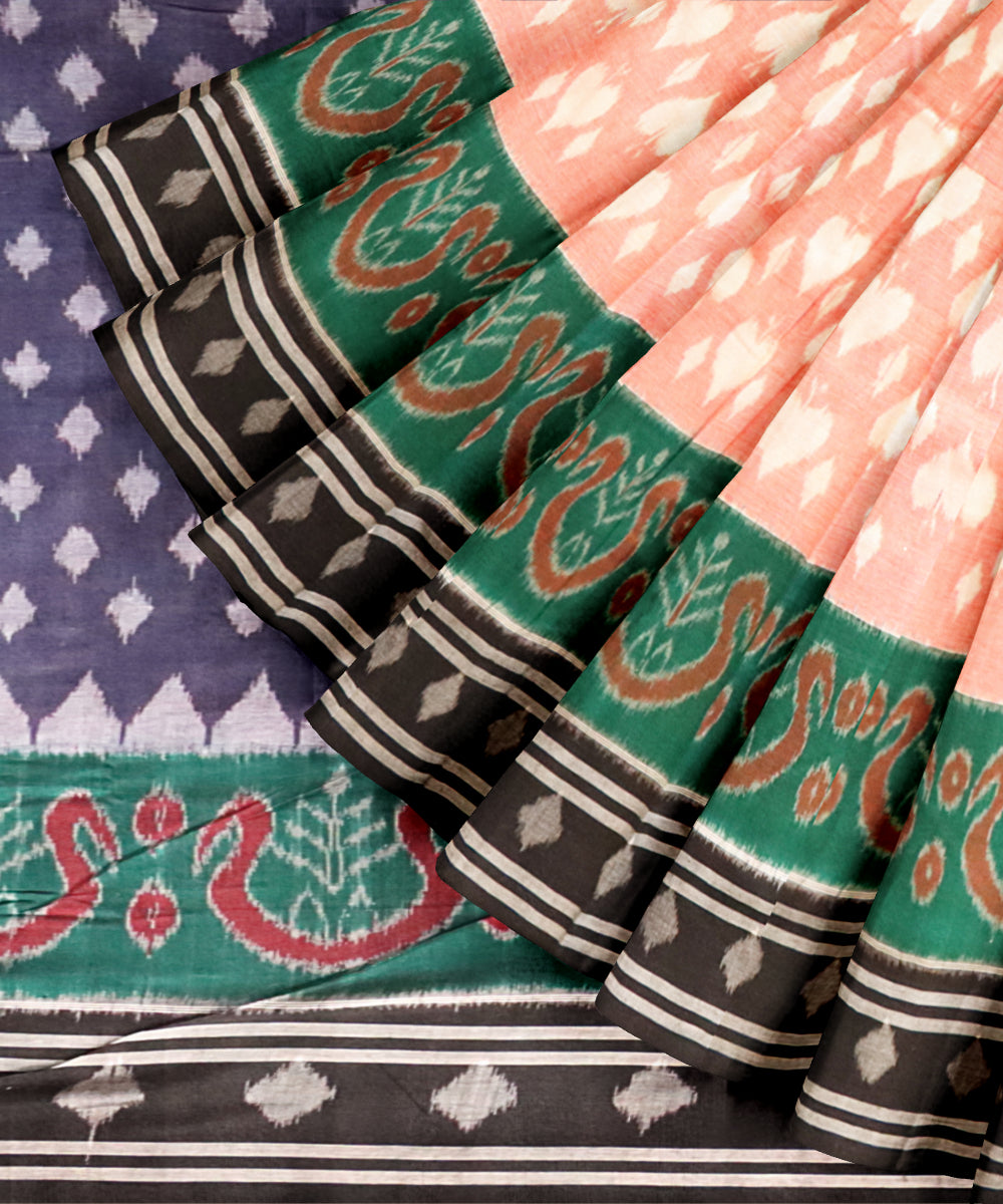 Pink black handloom nuapatna cotton saree