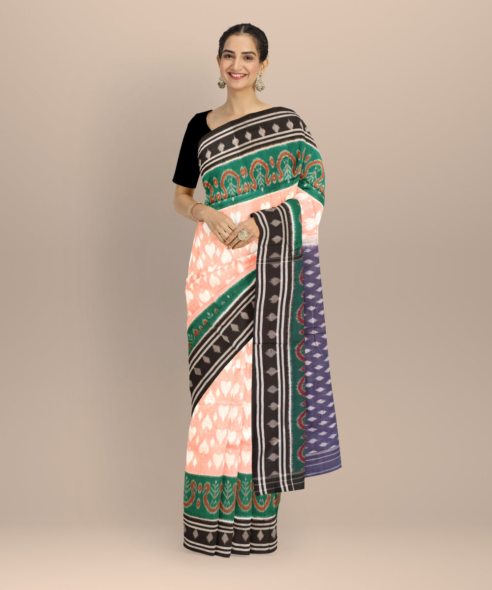 Pink black handloom nuapatna cotton saree