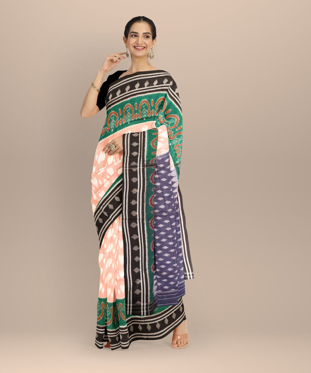 Pink black handloom nuapatna cotton saree