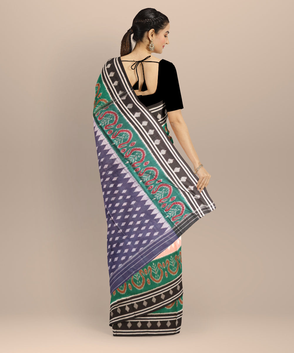 Pink black handloom nuapatna cotton saree