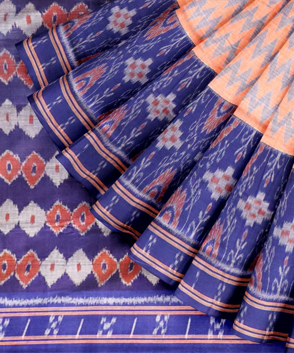 Multicolor dark blue handloom nuapatna cotton saree