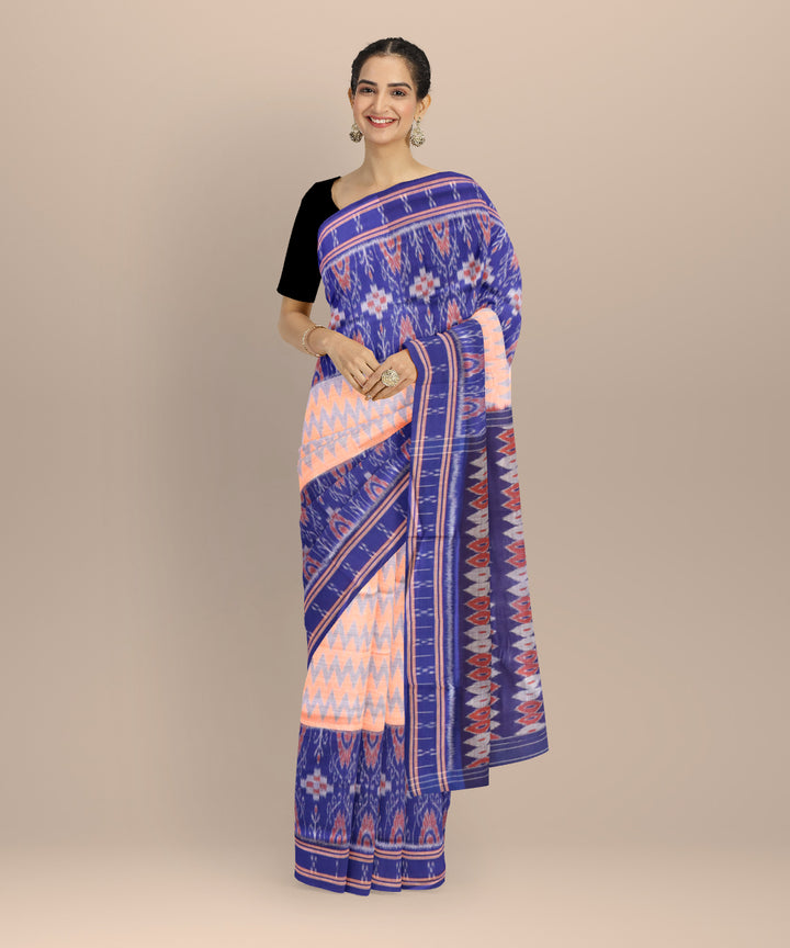 Multicolor dark blue handloom nuapatna cotton saree