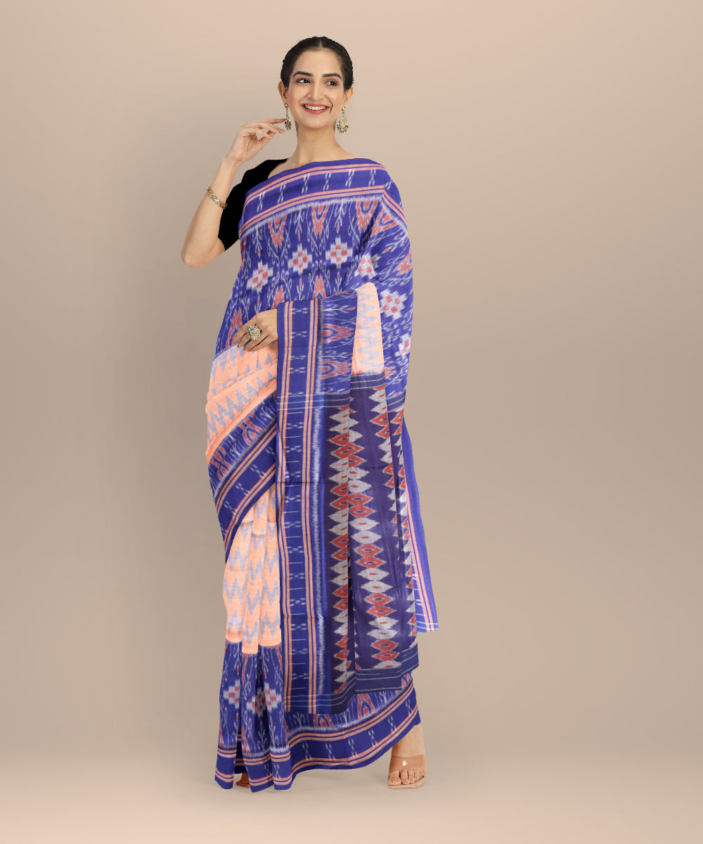 Multicolor dark blue handloom nuapatna cotton saree