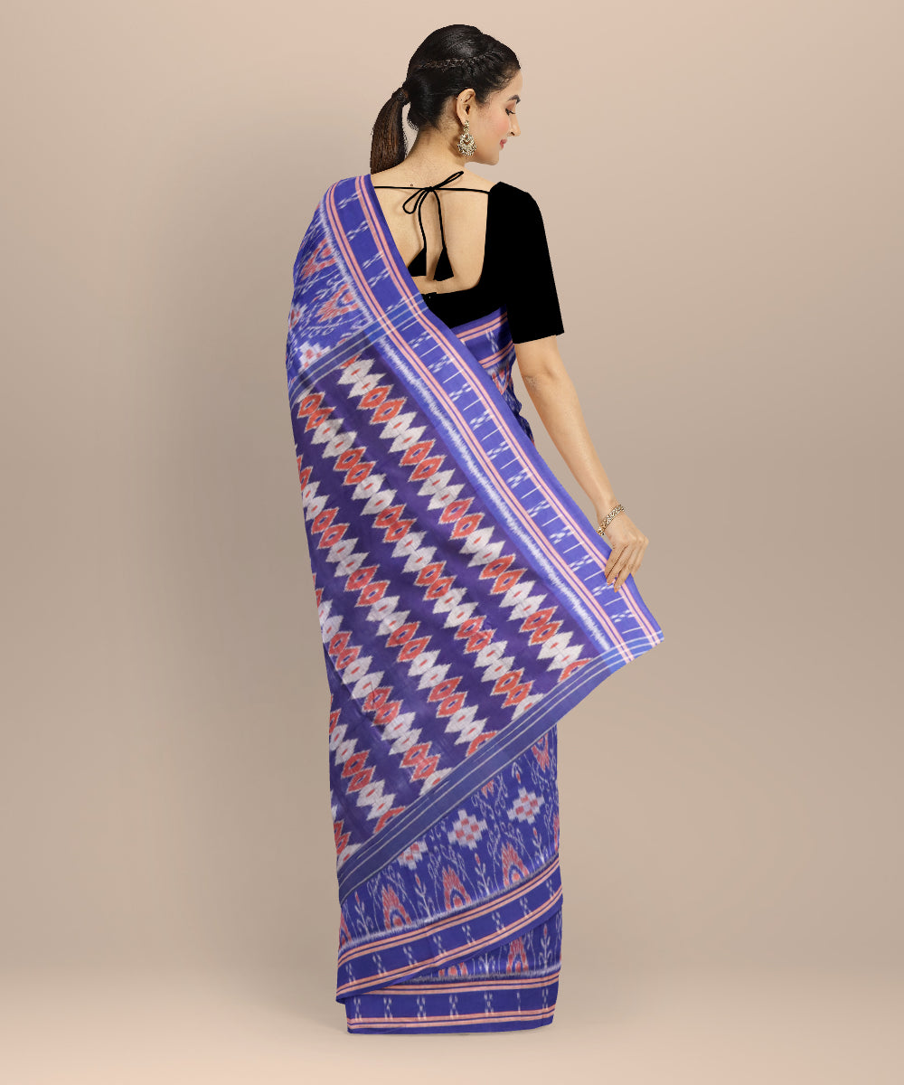Multicolor dark blue handloom nuapatna cotton saree