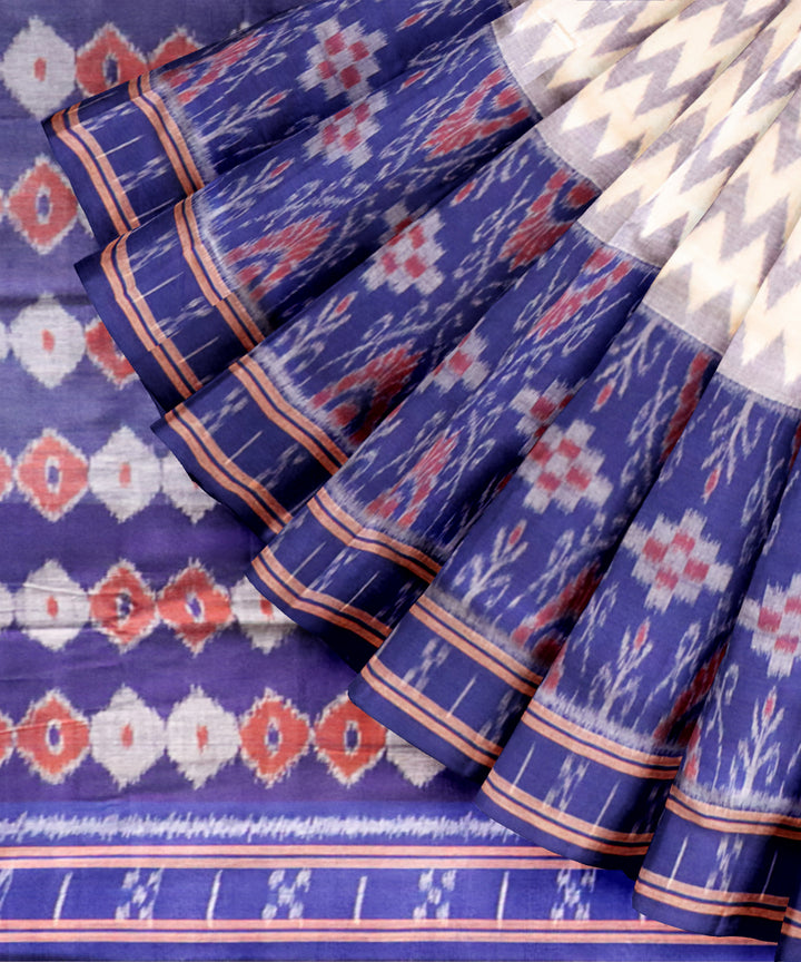 White dark blue handloom cotton nuapatna saree
