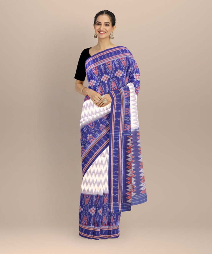 White dark blue handloom cotton nuapatna saree