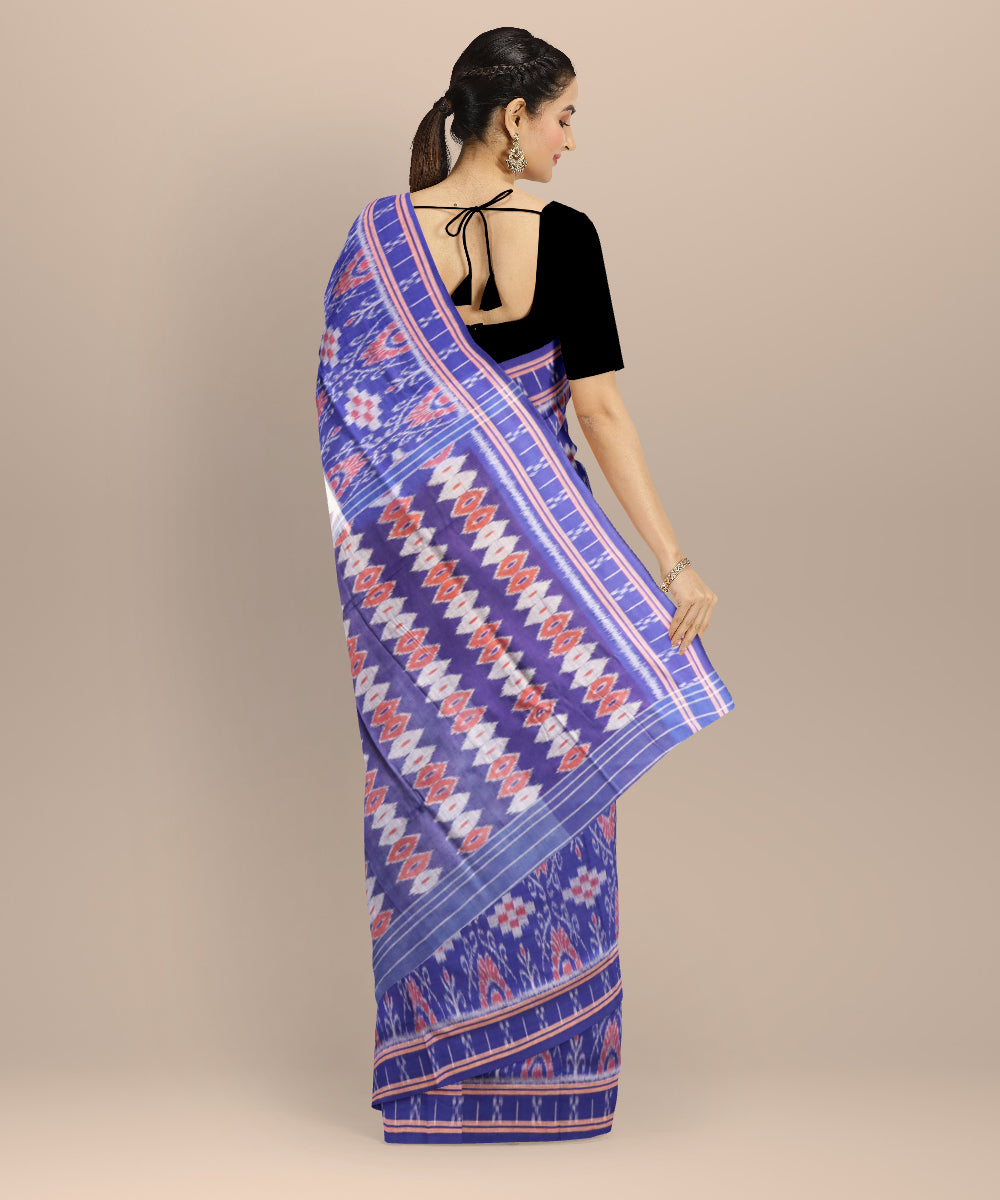 White dark blue handloom cotton nuapatna saree
