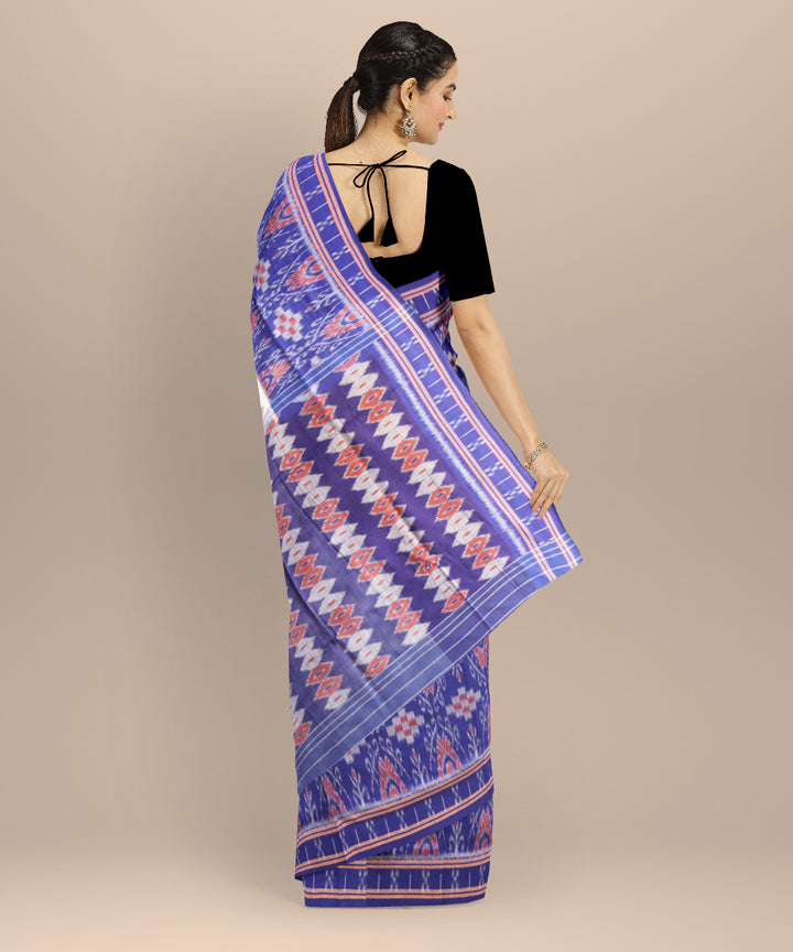 White dark blue handloom cotton nuapatna saree