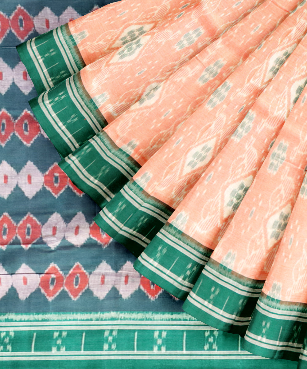 Beige dark green cotton handloom nuapatna saree