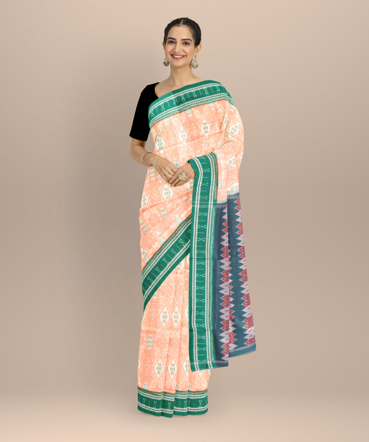 Beige dark green cotton handloom nuapatna saree