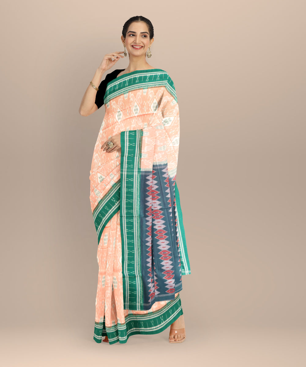Beige dark green cotton handloom nuapatna saree