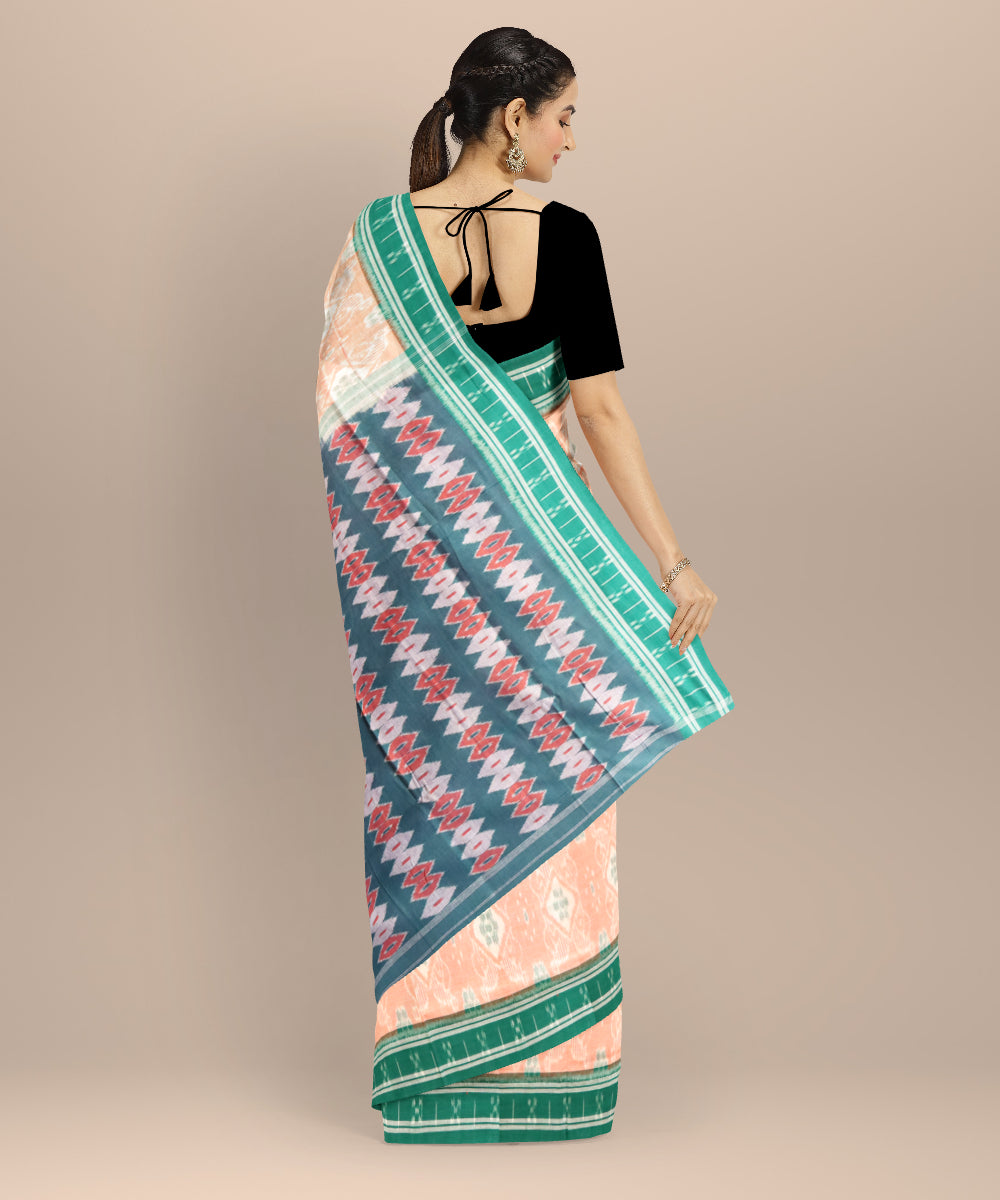 Beige dark green cotton handloom nuapatna saree