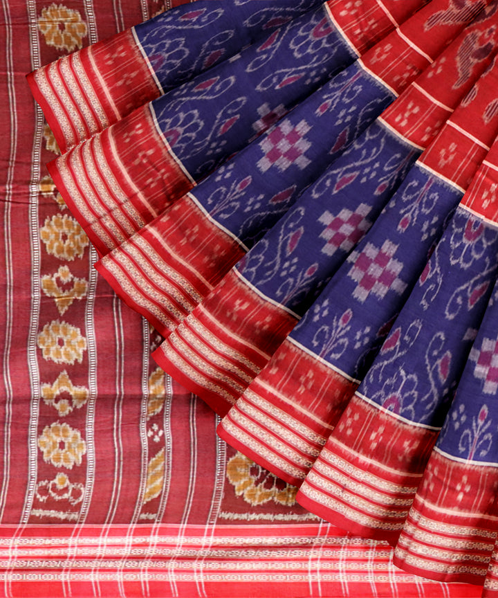 Multicolor dark red handloom nuapatna cotton saree