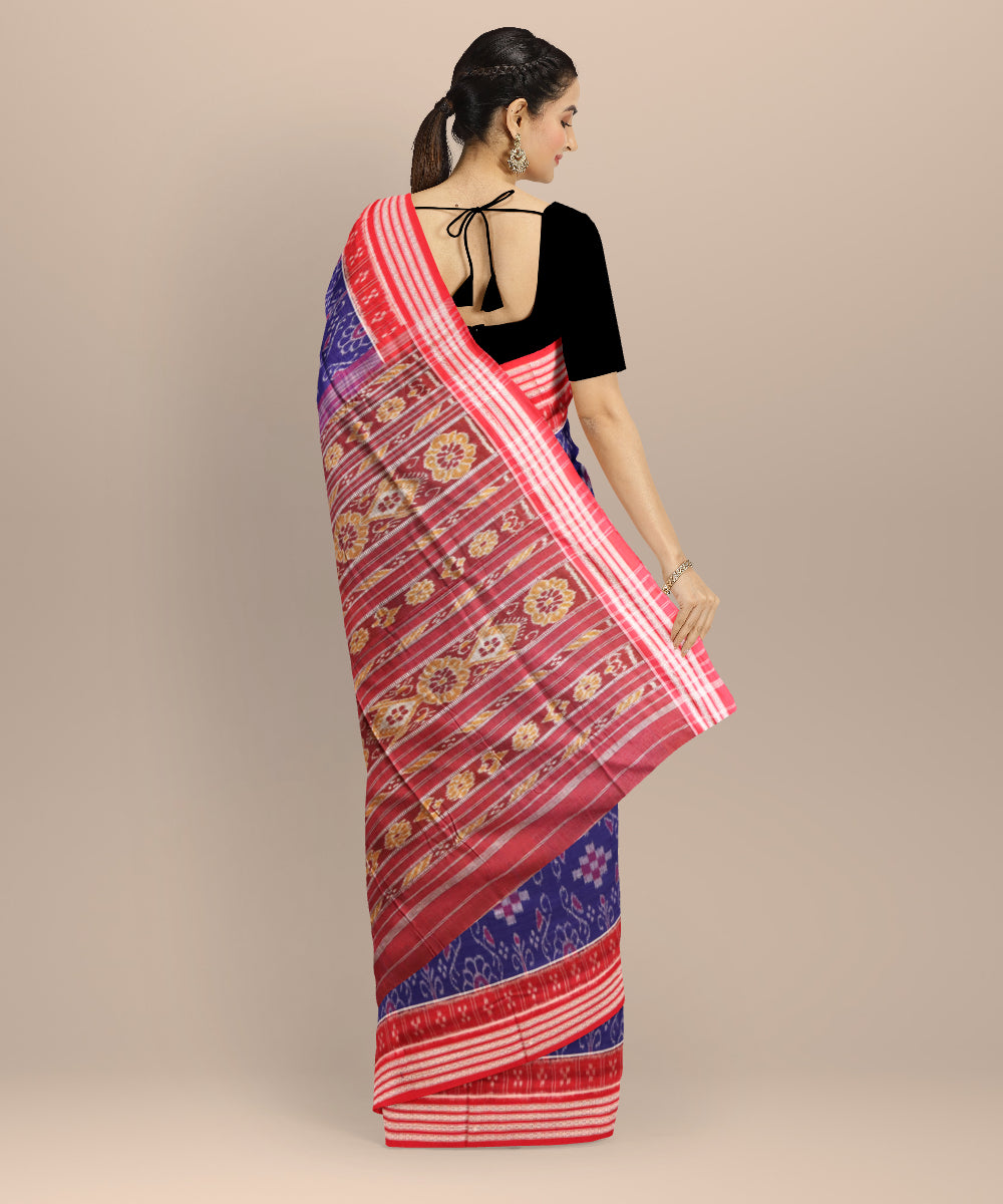 Multicolor dark red handloom nuapatna cotton saree