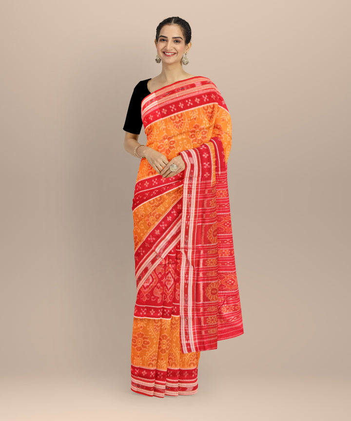 Mustard dark red cotton handloom nuapatna saree